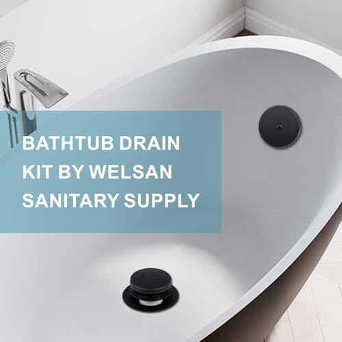 WELSAN Black Bathtub Drain Tip-Toe Single Hole,Welsan Tub Drain Trim Set Conversion Kit Assembly, Coarse Thread Replacement Trim Kit with 1-Hole Overflow Faceplate Includes an Adapter, Matte Black - Image 2