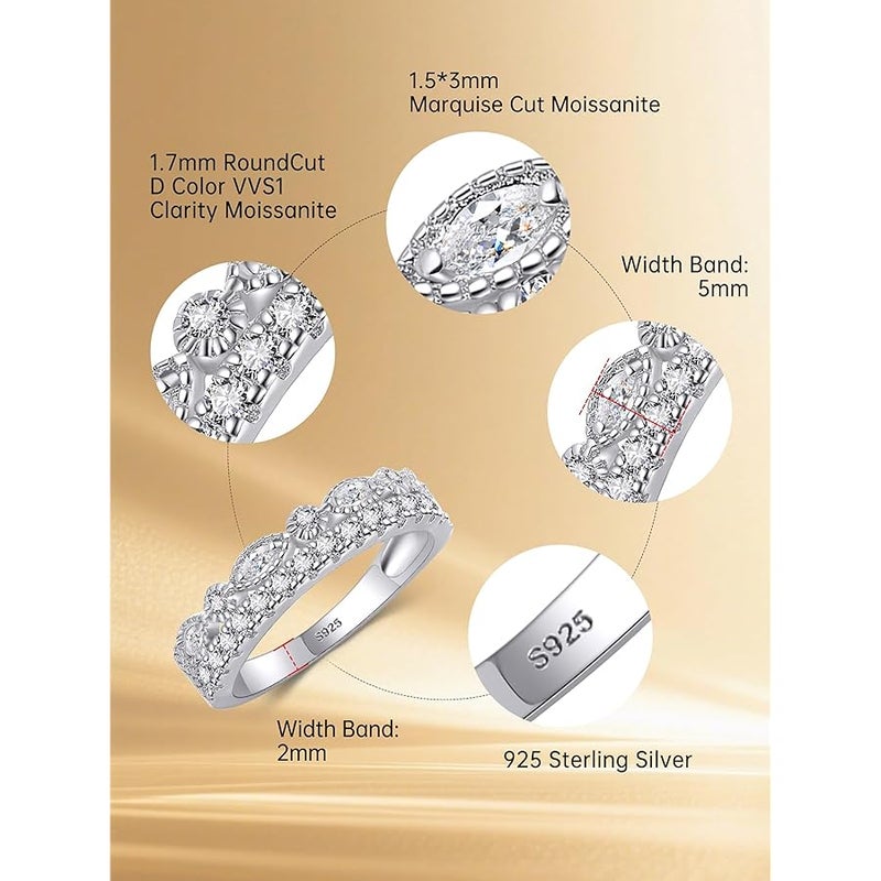 Yaresul Moissanite Wedding Band Half Eternity Ring 925 Sterling Silver D Color VVSI Clarity Simulated Diamond Rings 11 Stone Wedding Anniversary Stackable Ring for Women Size 5-9 - Image 5
