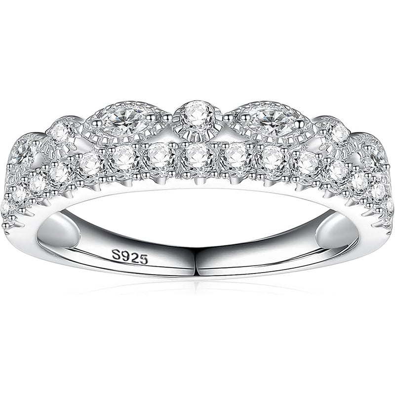 Yaresul Moissanite Wedding Band Half Eternity Ring 925 Sterling Silver D Color VVSI Clarity Simulated Diamond Rings 11 Stone Wedding Anniversary Stackable Ring for Women Size 5-9 - Image 1