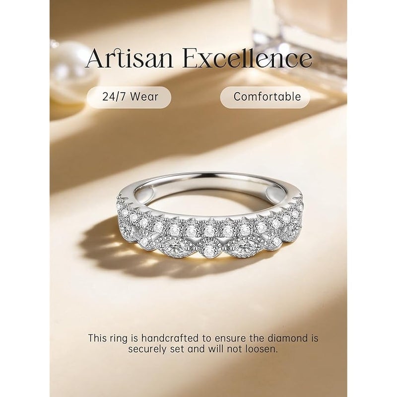 Yaresul Moissanite Wedding Band Half Eternity Ring 925 Sterling Silver D Color VVSI Clarity Simulated Diamond Rings 11 Stone Wedding Anniversary Stackable Ring for Women Size 5-9 - Image 4