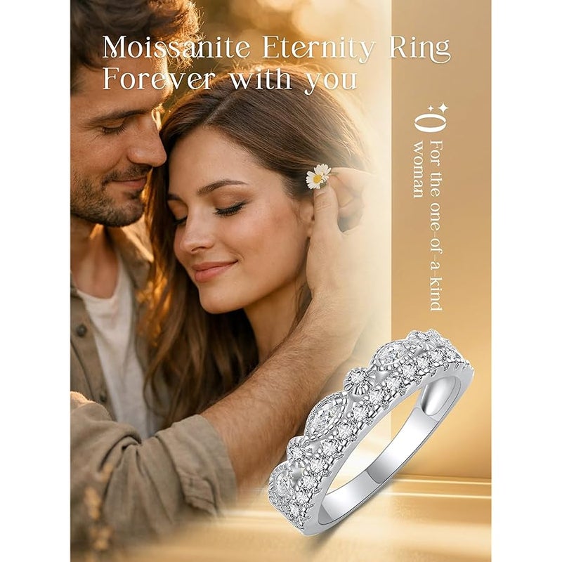 Yaresul Moissanite Wedding Band Half Eternity Ring 925 Sterling Silver D Color VVSI Clarity Simulated Diamond Rings 11 Stone Wedding Anniversary Stackable Ring for Women Size 5-9 - Image 2