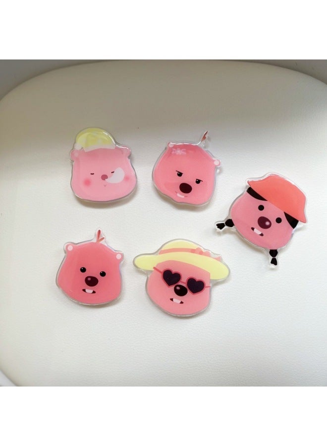 Ins South Korea Epoxy Cute Cartoon Little Beaver Phone Case Adhesive Lazy Retractable Foldable Air Cushion Bracket-Color:Rabbit Ear Cap Small Beaver [telescopic Bracket]]  - Image 4