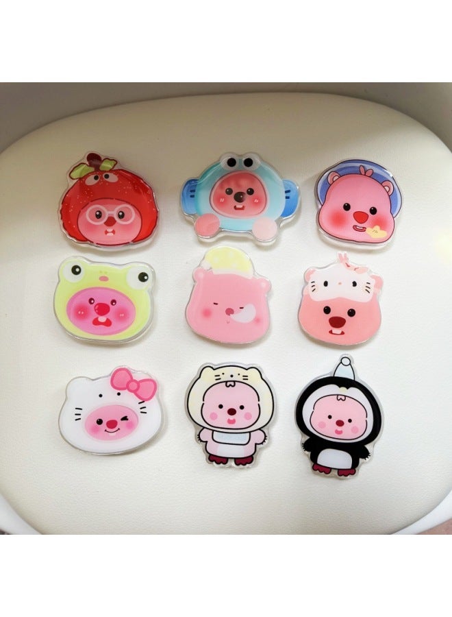 Ins South Korea Epoxy Cute Cartoon Little Beaver Phone Case Adhesive Lazy Retractable Foldable Air Cushion Bracket-Color:Rabbit Ear Cap Small Beaver [telescopic Bracket]]  - Image 3