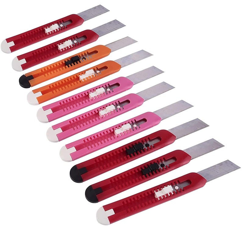 Faded 10-Piece Multicolor Auto-Lock Paper Cutter Set – Durable Plastic Body Utility Knives with Snap-Off Blades – Lightweight & Safe Trimming Tools for Office, School, Craft (18mm) - Image 1