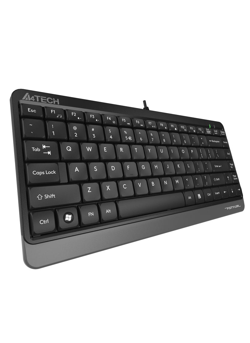 لوحة مفاتيح A4TECH السلكية المدمجة FK-11، 12 مفتاح تشغيل سريع وتصميم مقاوم للرذاذ مع فتحات تصريف، أسود