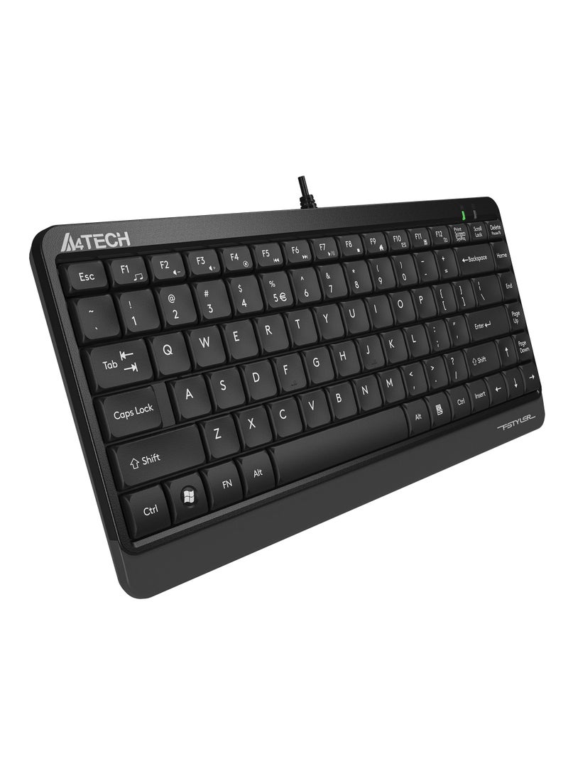 لوحة مفاتيح A4TECH السلكية المدمجة FK-11، 12 مفتاح تشغيل سريع وتصميم مقاوم للرذاذ مع فتحات تصريف، أسود