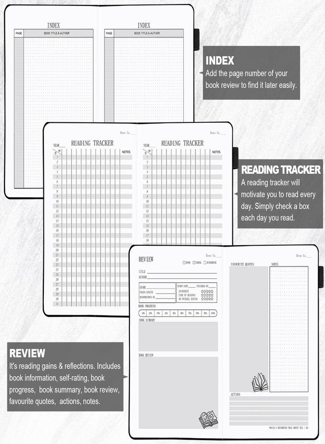 SIMSIMY Reading Journal with 104 Book Reviews, Book Journal for Books Lovers & Readers - Review and Track Your Reading Progress, Reading Log Notebook Gift, A5, Gray - Image 3