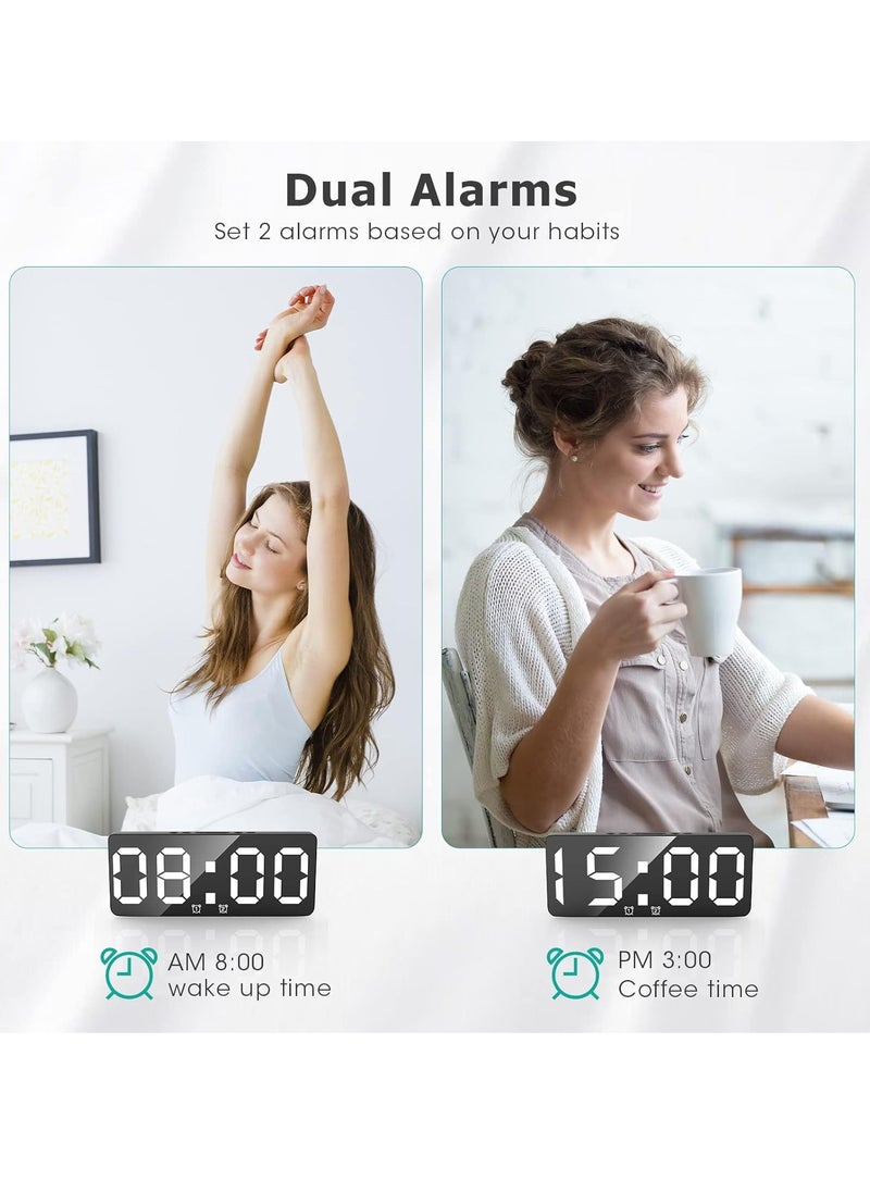 Digital Alarm Clock with Large Indoor Temperature Display, Voice Control, Dual Alarm, Electronic Computer Clock with 12/24 Hour Display, LED Clocks for Bedrooms, Bedside, Office and Home (Black)