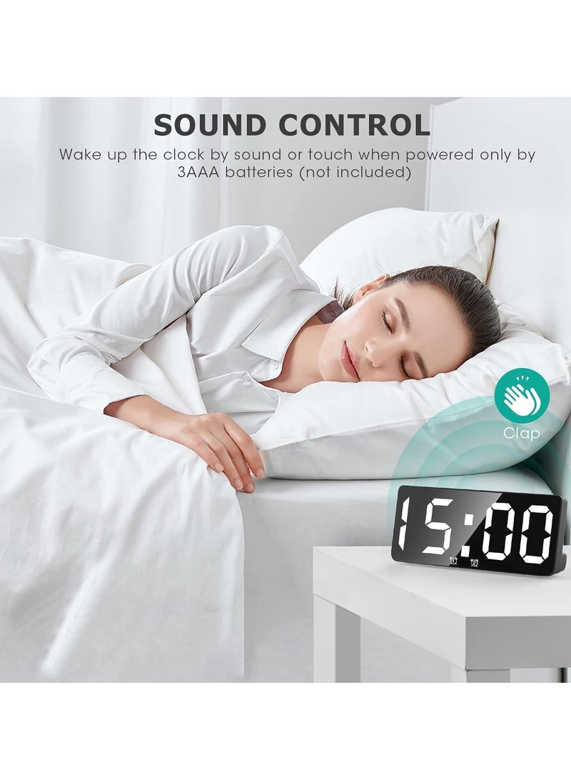 Digital Alarm Clock with Large Indoor Temperature Display, Voice Control, Dual Alarm, Electronic Computer Clock with 12/24 Hour Display, LED Clocks for Bedrooms, Bedside, Office and Home (Black)