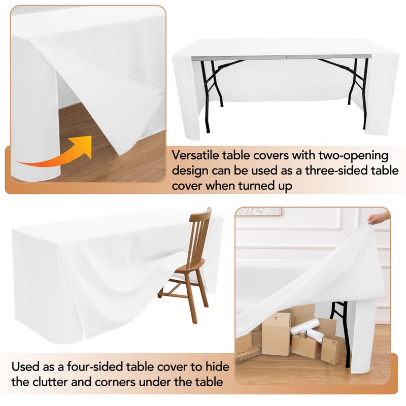 HolidayIdeas Fitted Table Covers for 6 Foot Tables - 72 x 30 Inch - 2 Pack Rectangle Table Clothes Versatile Fabric Table Cover for Folding Table, Parties, Holiday Dinner, Trade Show (White) - Image 4