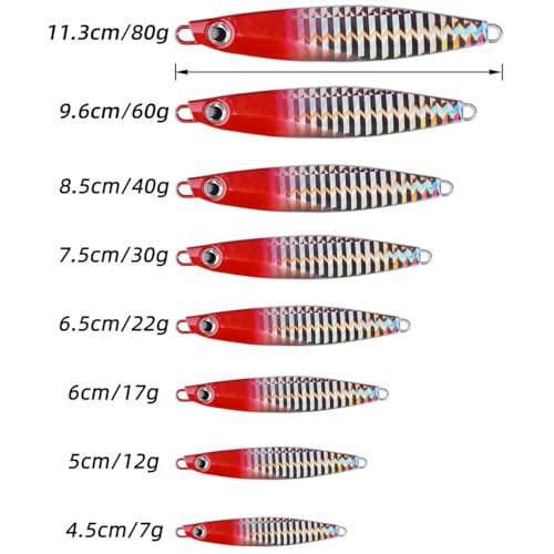 Aorace 12pcs 60g 96cm Metal Jigs Saltwater Fishing Lures Jigging Spoon Lures Kit for Long Casting Surf Fishing Slow Vertical Casting Artificial Lead Jigs Assortment for Bass Sea Trout - Image 3