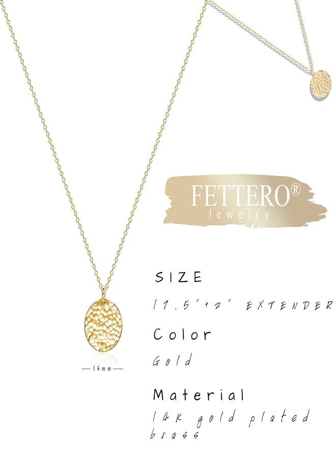 Fettero Pendant Necklace Gold Hammered Coin Pendant 14K Gold Plated Dainty Simple Jewelry for Women - Image 5
