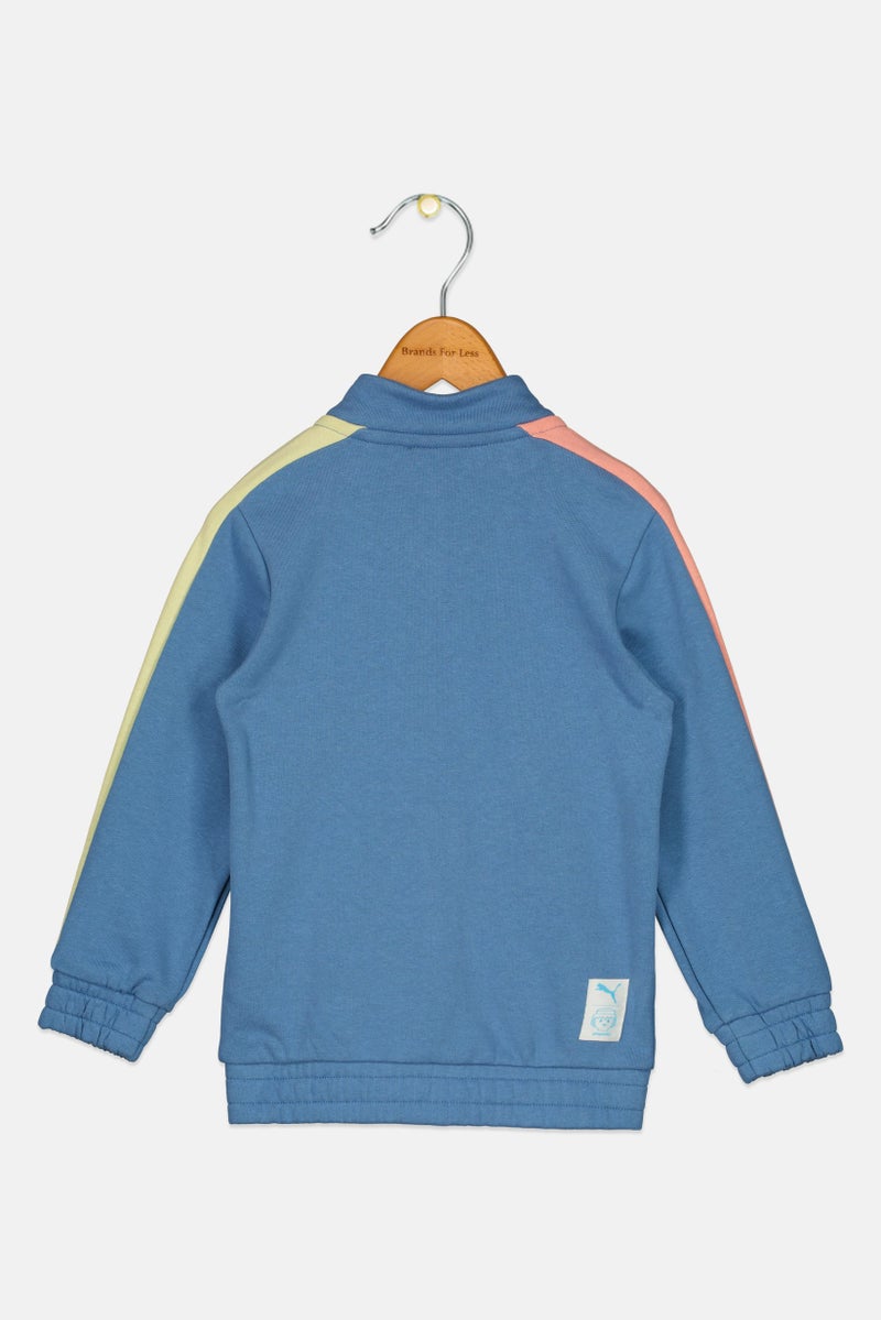 PUMA جاكيت طويل الأكمام للأطفال الأولاد بشعار مطرز، أزرق - Image 2