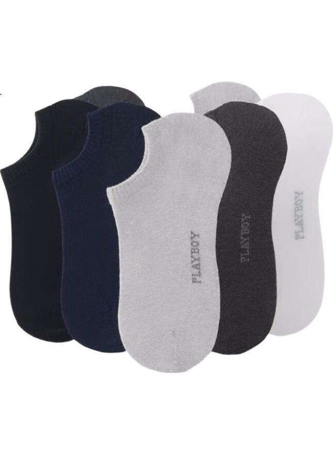 PLAYBOY Men'S Socks, Boat Socks [Pure Cotton Antibacterial], Short Socks, Invisible Socks, Breathable, Sweat-Absorbing, Men'S Socks, 6 Pairs, 6 White - Image 3
