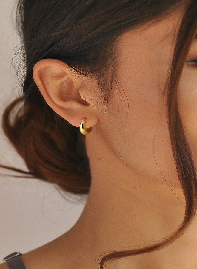 LOYATA Gold Huggie Hoop Earrings 14K Gold Plated Dainty Small Simple Hypoallergenic Jewelry Gift for Women, 21 millimeters, Metal, No Gemstone - Image 2