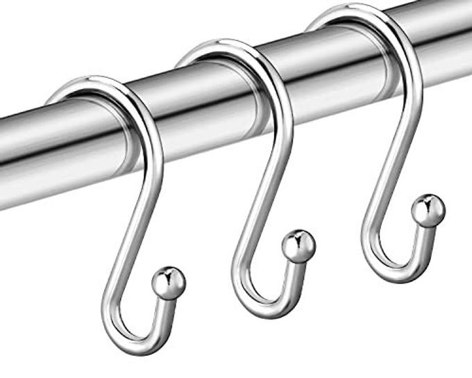 SHOWER CURTAIN HOOKS SET OF 12 RUST PROOF S SHAPED DECORATIVE SHOWER CURTAIN RINGSMULTIPURPOSE HANGERS S HOOKS CHROME