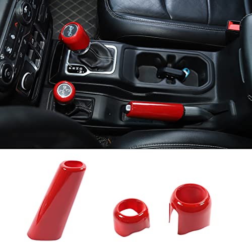 JWWY for Jeep JL Center Console Handbrake Brake Gear Shift Shifter 4WD Gear Knob Stick Panel Trim for 20182026 Jeep Wrangler JL JLU Gladiator JT Interior Accessories ABS Red - Image 1