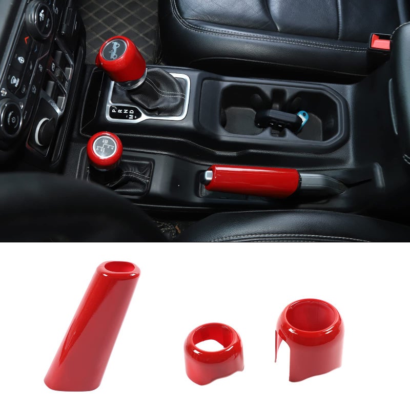JWWY for Jeep JL Center Console Handbrake Brake Gear Shift Shifter 4WD Gear Knob Stick Panel Trim for 20182026 Jeep Wrangler JL JLU Gladiator JT Interior Accessories ABS Red - Image 2