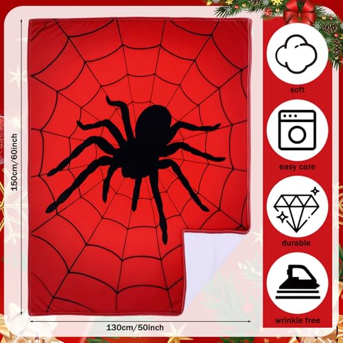 Breling Spider and Spiderweb Throw Blanket 50x60 Red and Black Spider Web Blanket Winter Warm Decor Fluffy Soft Flannel for Couch Home Decor Gifts - Image 3