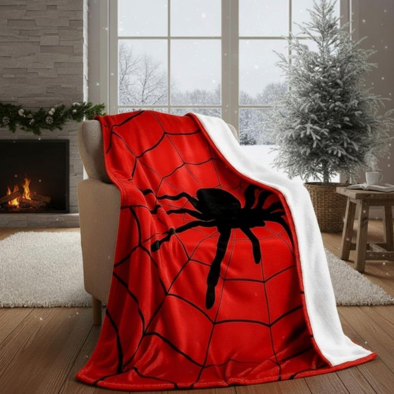 Breling Spider and Spiderweb Throw Blanket 50x60 Red and Black Spider Web Blanket Winter Warm Decor Fluffy Soft Flannel for Couch Home Decor Gifts - Image 2