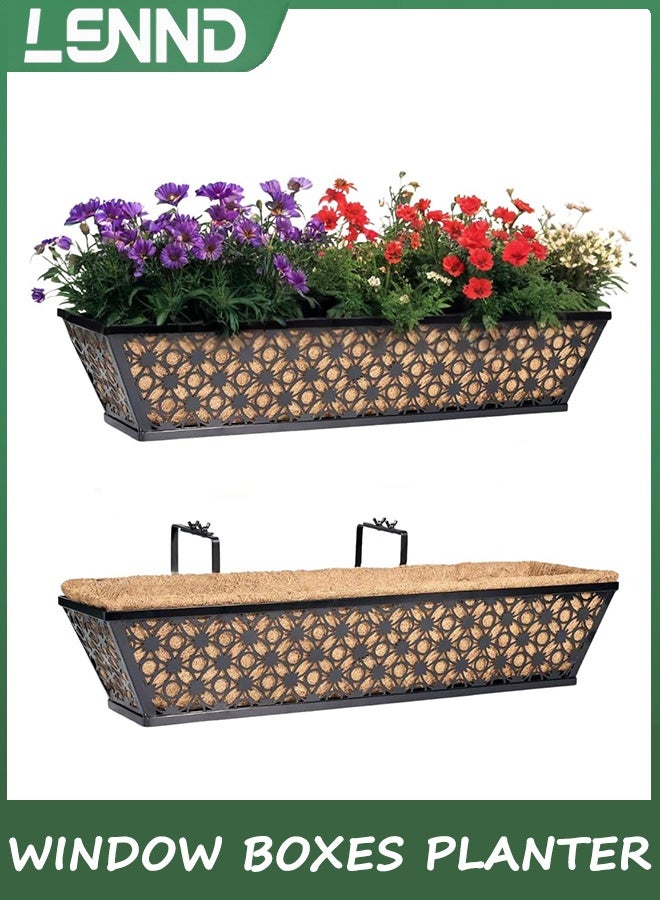 لينند 2Packs نافذة صندوق السجاد مزارع مع كوكو بطانة، 61 سم المعدن الأسود معلق الزهور مزارع سطح السجاد صناديق مع بطانة كور للخارج، السياج، الشرفة والفناء - Image 1