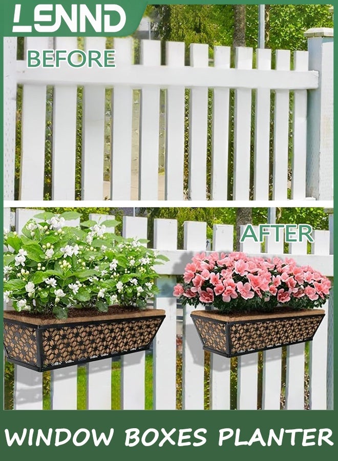 لينند 2Packs نافذة صندوق السجاد مزارع مع كوكو بطانة، 61 سم المعدن الأسود معلق الزهور مزارع سطح السجاد صناديق مع بطانة كور للخارج، السياج، الشرفة والفناء - Image 3