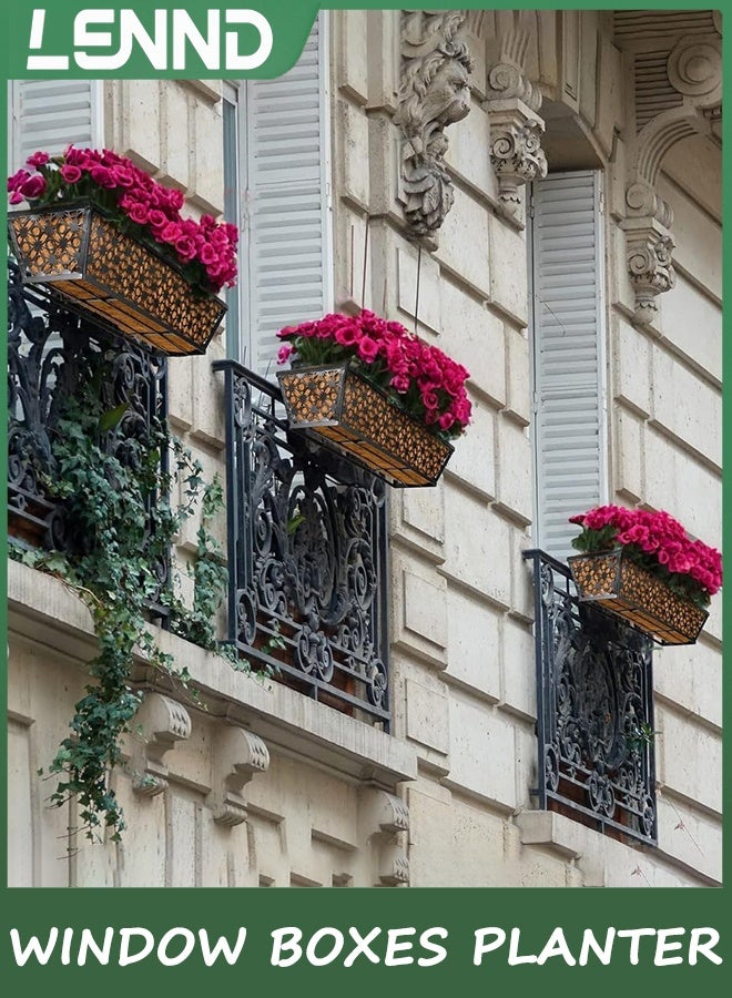 لينند 2Packs نافذة صندوق السجاد مزارع مع كوكو بطانة، 61 سم المعدن الأسود معلق الزهور مزارع سطح السجاد صناديق مع بطانة كور للخارج، السياج، الشرفة والفناء - Image 4