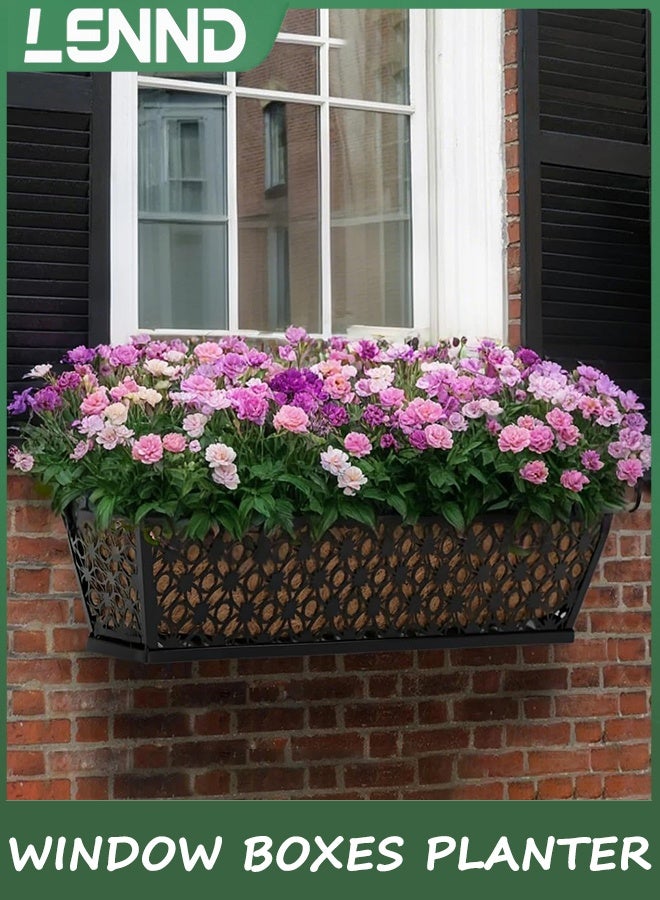 لينند 2Packs نافذة صندوق السجاد مزارع مع كوكو بطانة، 61 سم المعدن الأسود معلق الزهور مزارع سطح السجاد صناديق مع بطانة كور للخارج، السياج، الشرفة والفناء - Image 5