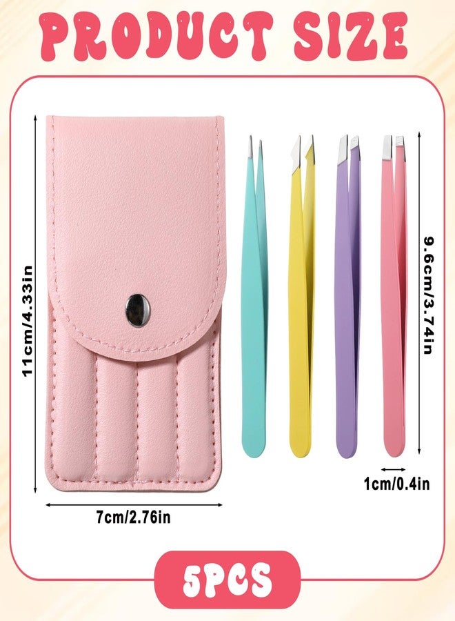 Zelphvt 4+1 Pcs Mini Tweezer Set Tweezers with Case Plucking Tweezers for Lace Wigs for Men Women Multi-Purpose as Eyebrows Facial Hair Ingrown Hair Removal Fine Gifts - Image 2
