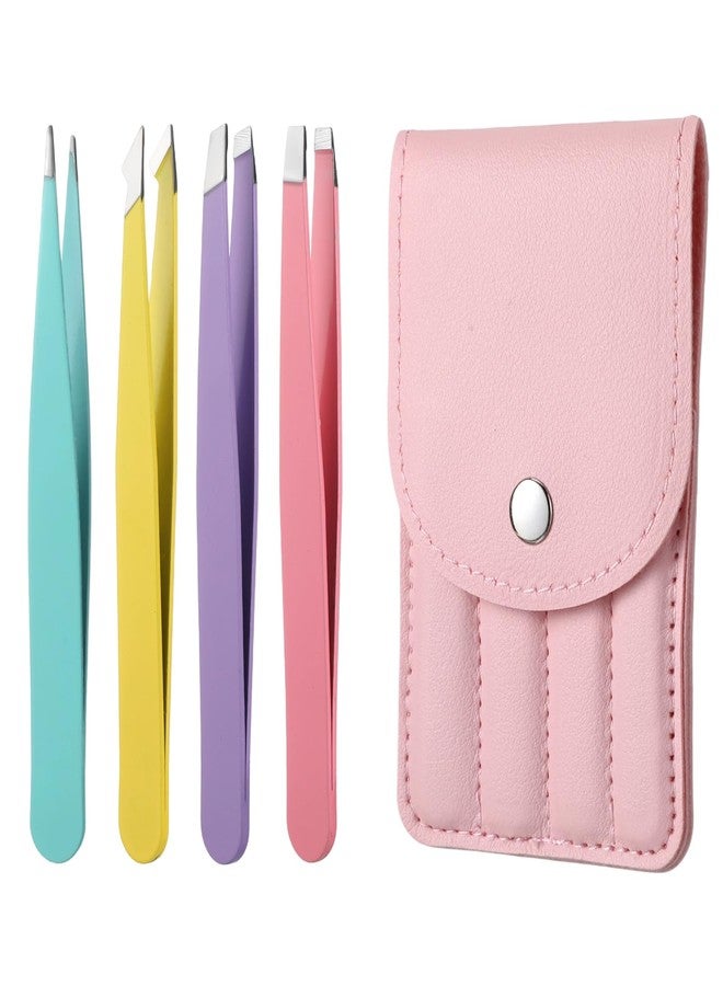 Zelphvt 4+1 Pcs Mini Tweezer Set Tweezers with Case Plucking Tweezers for Lace Wigs for Men Women Multi-Purpose as Eyebrows Facial Hair Ingrown Hair Removal Fine Gifts - Image 1