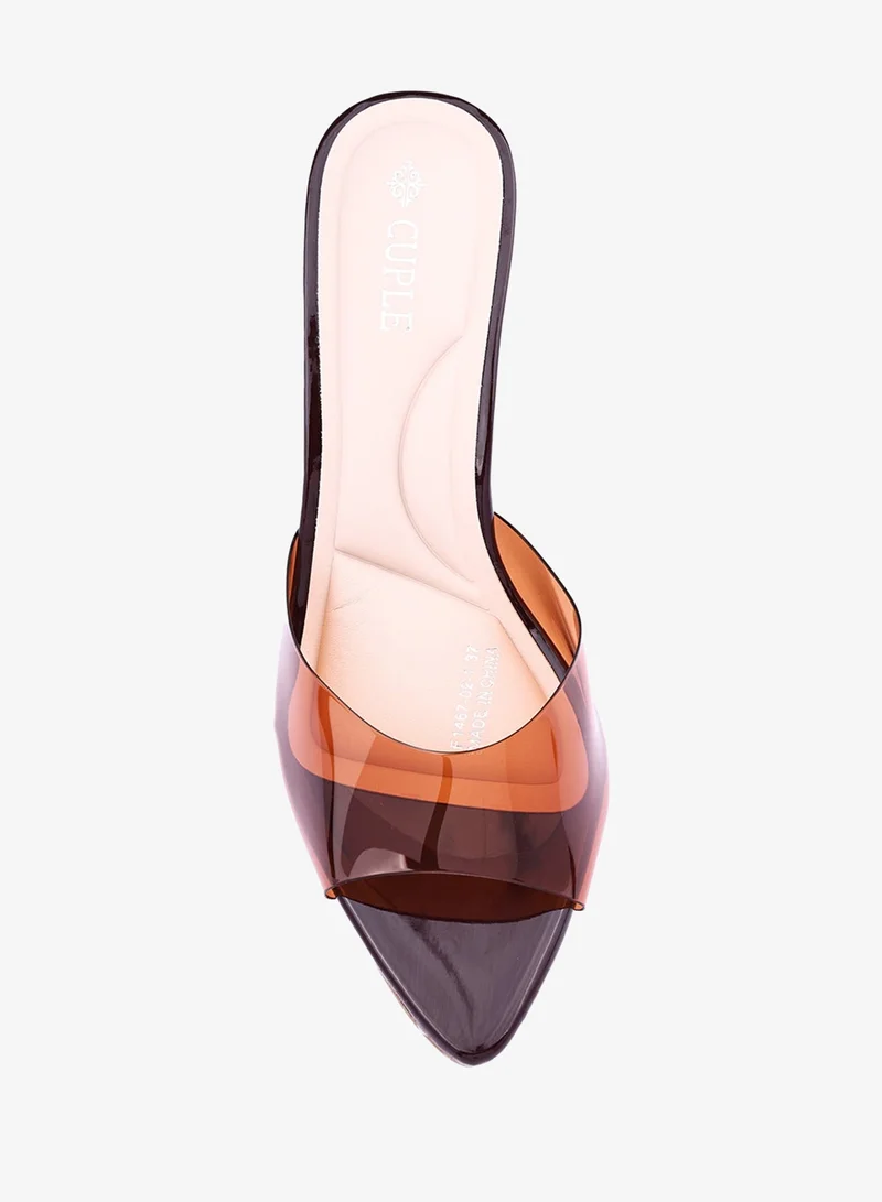 Cuple Brown Womens glossy heeled sandals for Women | Best Price UAE