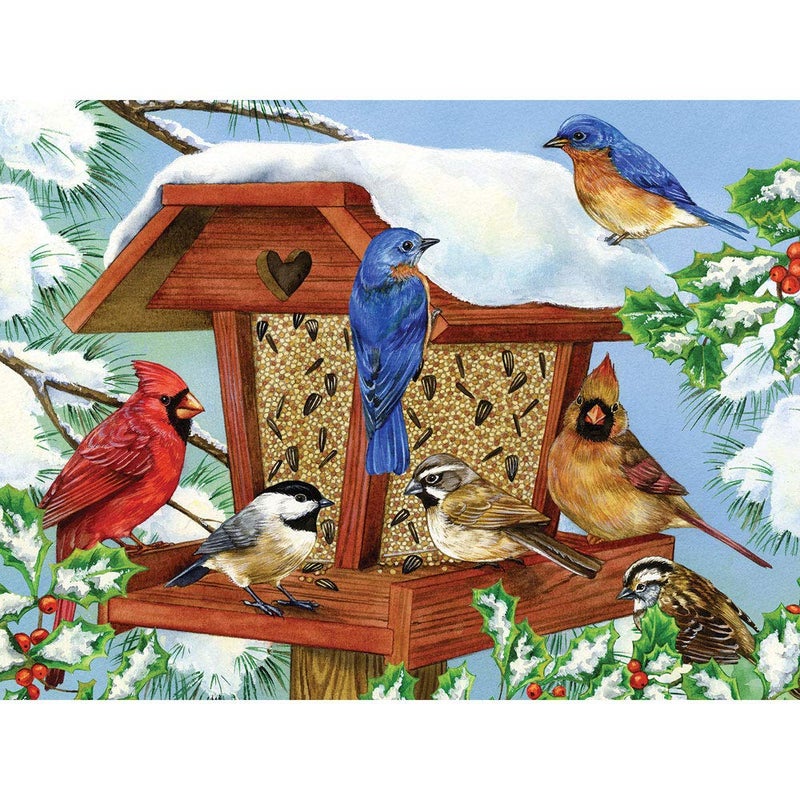 Bits and Pieces 500 Piece Jigsaw Puzzle for Adults Winter Birdfeeder Bird Tree Snow Feeder Jigsaw Puzzle by Artist Greg Giordano Completed Puzzle Size 18 x 24