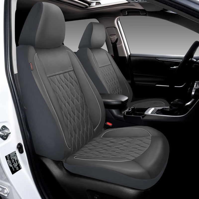 CAROMOP Faux Leather Car Seat Covers Full Set,Luxury and Comfortable Covers for Cars,Split Bench Compatible Car Interior Covers,Universal Fit for Suvs,Vans,Trucks,Airbag Compatible(5-Seat Grey) - Image 2