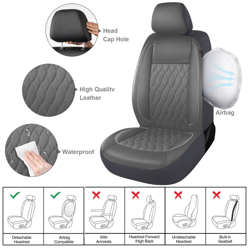CAROMOP Faux Leather Car Seat Covers Full Set,Luxury and Comfortable Covers for Cars,Split Bench Compatible Car Interior Covers,Universal Fit for Suvs,Vans,Trucks,Airbag Compatible(5-Seat Grey) - Image 5