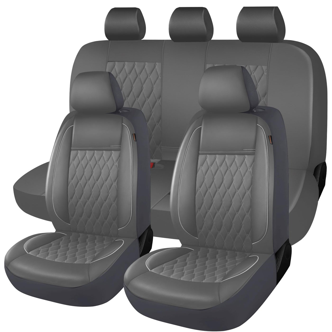 CAROMOP Faux Leather Car Seat Covers Full Set,Luxury and Comfortable Covers for Cars,Split Bench Compatible Car Interior Covers,Universal Fit for Suvs,Vans,Trucks,Airbag Compatible(5-Seat Grey)