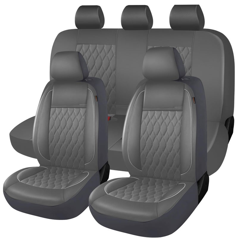 CAROMOP Faux Leather Car Seat Covers Full Set,Luxury and Comfortable Covers for Cars,Split Bench Compatible Car Interior Covers,Universal Fit for Suvs,Vans,Trucks,Airbag Compatible(5-Seat Grey) - Image 1