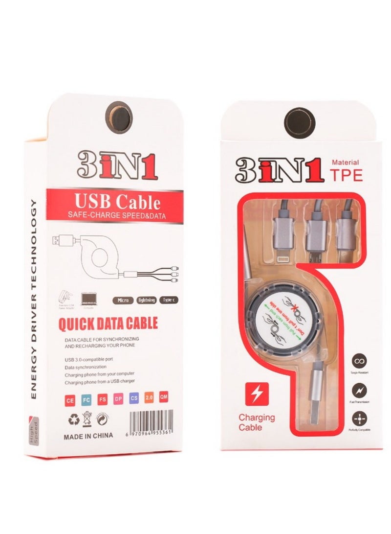 Gold, 3 in 1 Fast Charging Cable, 2.4A, charging for iPhone 15 Pro Max, iPhone 15/15 Plus, iPad Pro, and MacBook/Huawei/Samsung and More - Image 4