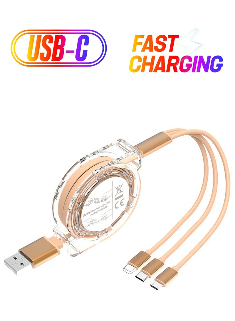 Gold, 3 in 1 Fast Charging Cable, 2.4A, charging for iPhone 15 Pro Max, iPhone 15/15 Plus, iPad Pro, and MacBook/Huawei/Samsung and More - Image 1