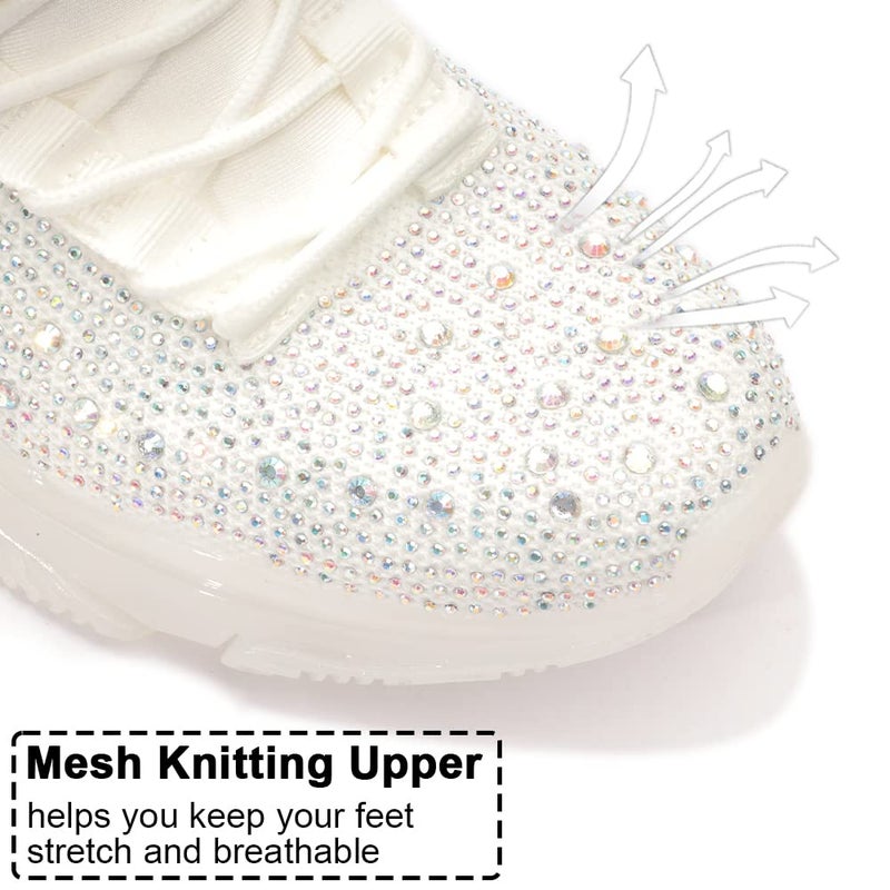 BELOS Women's Fashion Rhinestone Mesh Knit Slip On Sneaker Breathable Glitter Walking Shoes(White Hologram,9) - Image 5
