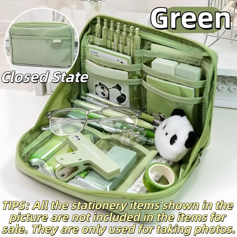 UIVXXUD Kawaii Cute Aesthetic Pencil Case - Large Capacity Canvas Pen Pouch Bag (Green) - Image 2
