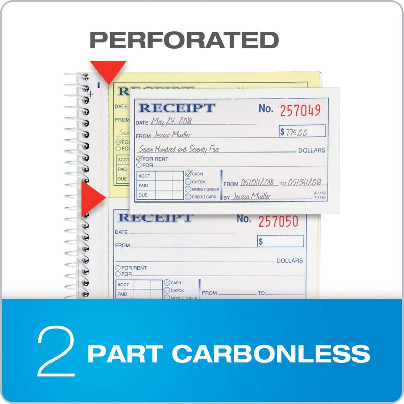 Adams Money and Rent Receipt Book, 2-Part Carbonless, 5-1/4" x 11", Spiral Bound, 200 Sets per Book, 4 Receipts per Page (SC1152) - Image 3