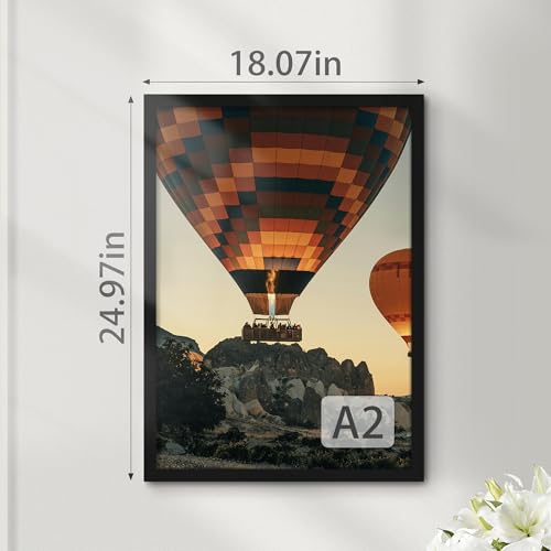 Fisnish A2 Picture Frame Black, Classic 16.5x23.4 Poster Frame, Horizontal or Vertical Wall Mounting, 1 Pack - Image 3