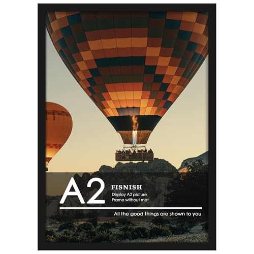 Fisnish A2 Picture Frame Black, Classic 16.5x23.4 Poster Frame, Horizontal or Vertical Wall Mounting, 1 Pack - Image 1