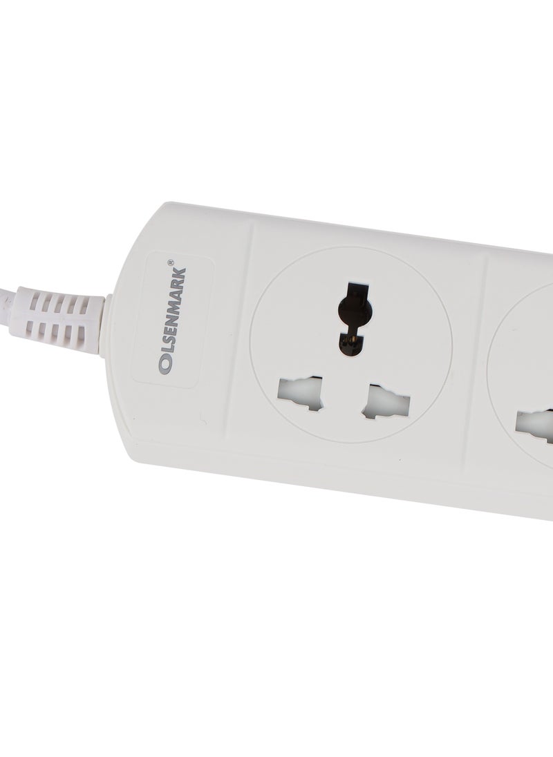 Olsenmark 4 Way Universal Power Extension Socket With 2 USB 2.1A, 3M Cable 13A