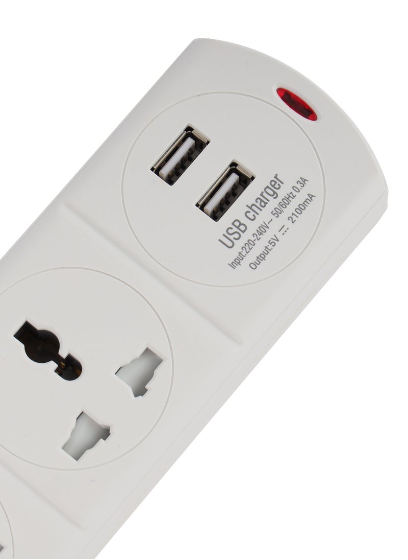 Olsenmark 4 Way Universal Power Extension Socket With 2 USB 2.1A, 3M Cable 13A