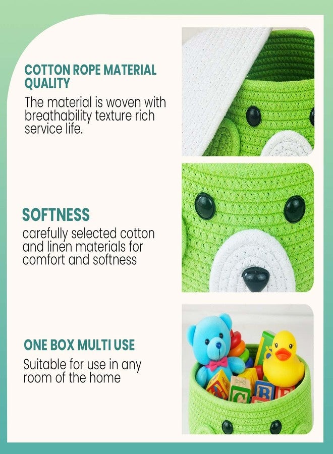 جو هوكد سلة تخزين من حبل قطني بتصميم وجه حيوان لطيف مع غطاء للأطفال | منظم فاخر من حبل قطني أخضر ليموني لألعاب الأطفال، ومستلزماتهم، وديكور الحمام والمنزل | سلة ناعمة ومتينة مصنوعة يدويًا - Image 2