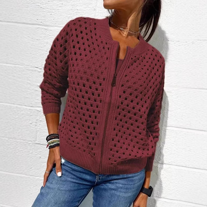 Women's Casual Knitted Zip Cardigan - Image 3