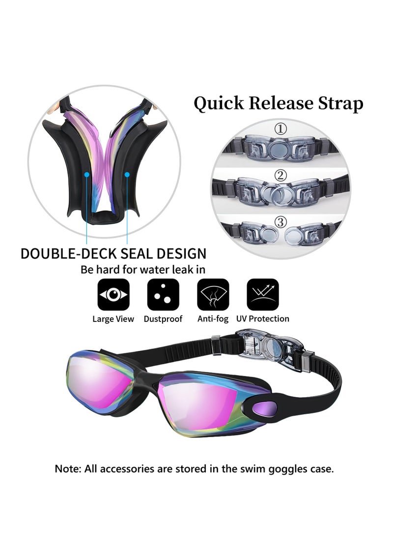 Swim Goggles Swimming Goggles No Leaking with Nose Clip, Earplugs, Swim Cap and Case for Men Women （Black - Purple） - Image 2