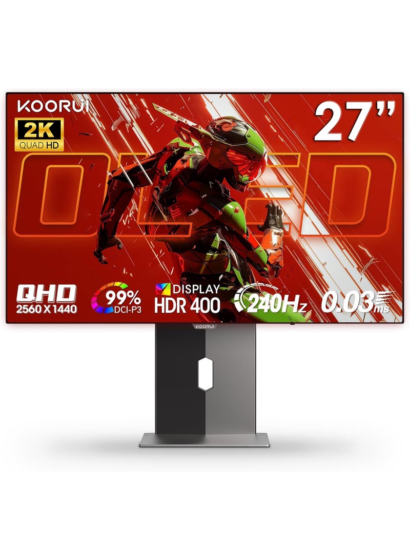 KOORUI 27-Inch OLED QHD 2K Gaming Monitor | 240Hz Refresh Rate, 0.03ms Response, AdaptiveSync, 99% DCI-P3, HDR True Black 400, Height/Pivot/Tilt/Swivel Adjustable Stand, HDMI & DisplayPort, VESA Mount S2721XO - Image 1