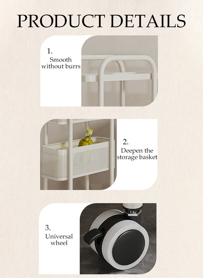 DUNISO عربة تخزين رفيعة متعددة الوظائف بثلاثة مستويات مع مقبض وعجلات دوارة منظمة قابلة للسحب مع مقابض مريحة وعجلات صامتة بزاوية 360° تصميم عصري أنيق موفر للمساحة عربة تخزين بيضاء لغرفة المعيشة، غرفة النوم، الشرفة، المكتب، المطبخ - Image 3